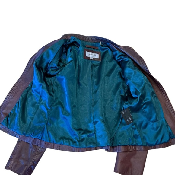 Marc New York Andrew Marc brown 100% leather jacket Moto Size L - Picture 13 of 16